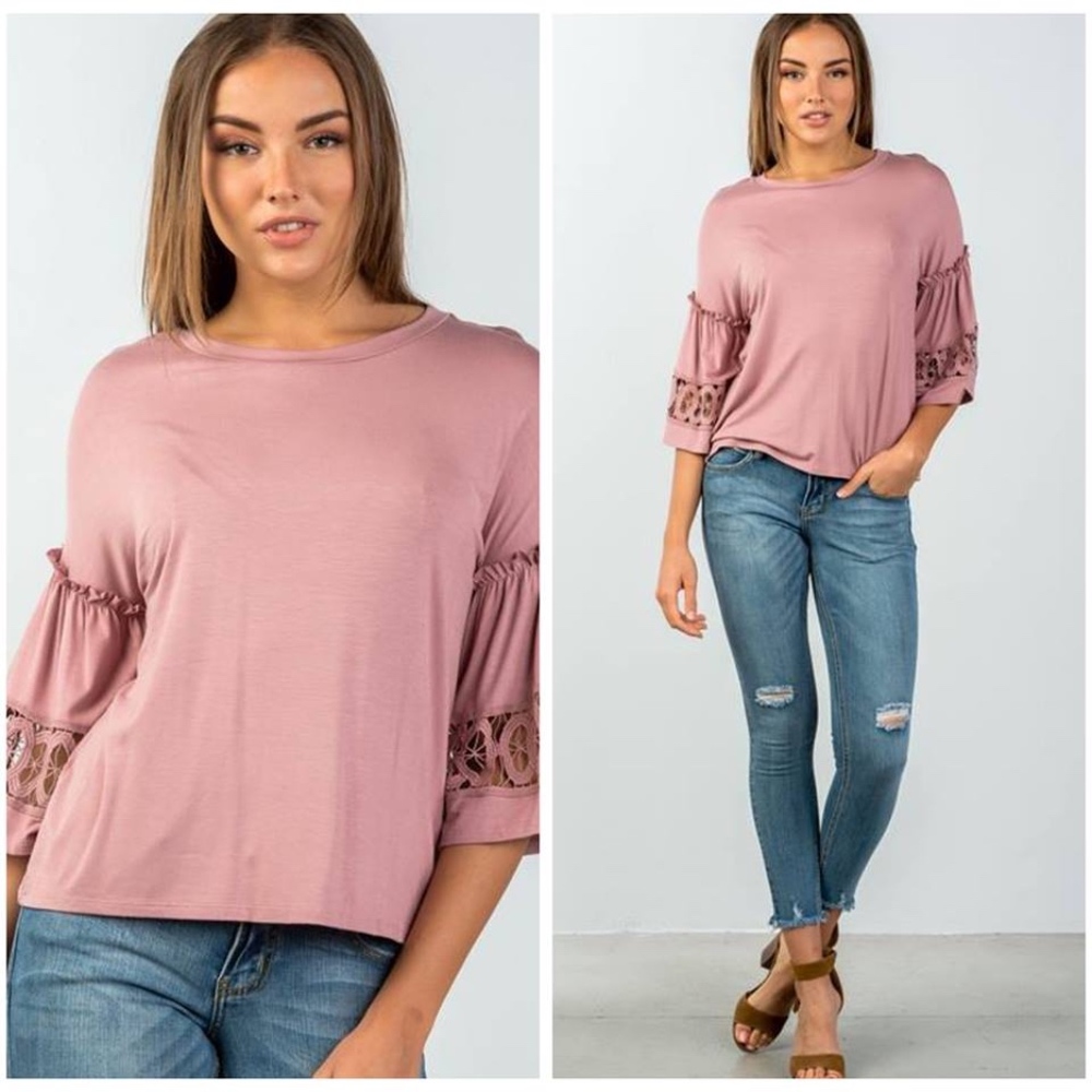 CROCHET TRIM MAUVE BLOUSE